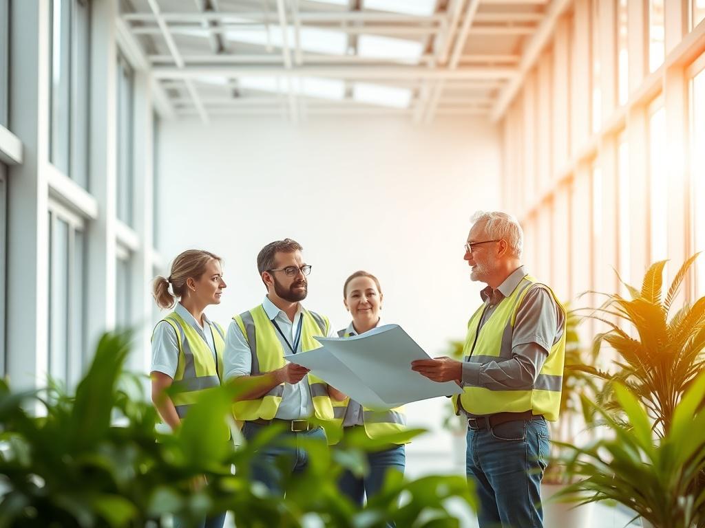 A facility management team collaborating on a maintenance project within