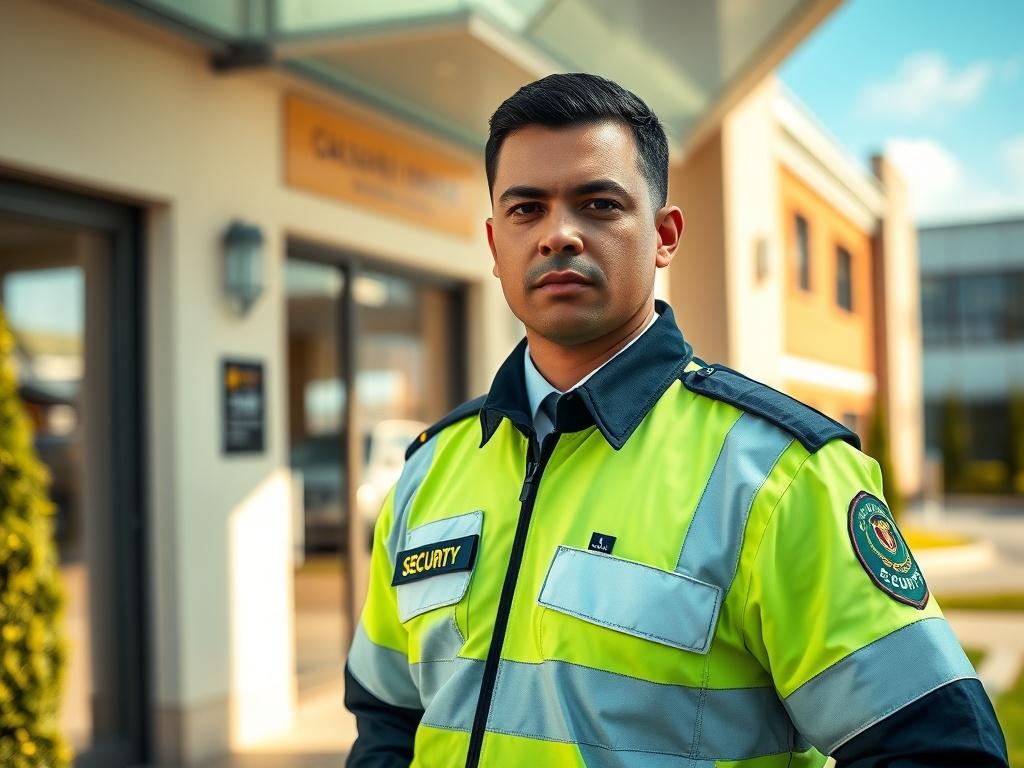 A professional SIA licensed security guard standing confidently at a