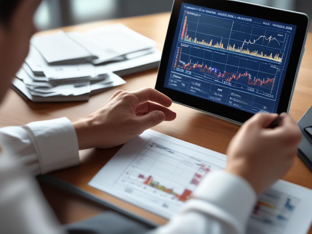 A close up shot of a stock market analyst reviewing