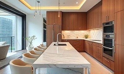 Completed 3BHK apartment project - contemporary kitchen and dining