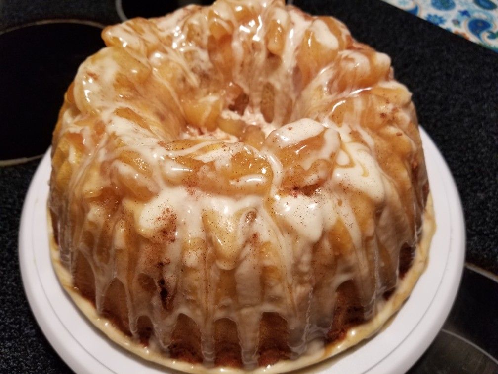Apple pound cake with caramel glaze