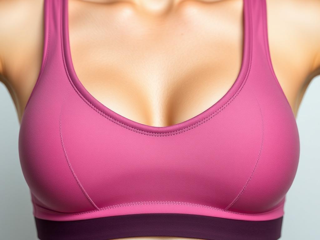 A hyper-realistic close-up shot of a luxury sports bra designed for gym use. The sports bra should feature elegant stitching and a sleek design, displayed against a clean, soft background that complements its colors. The image should focus on the bra's fabric texture, showcasing its moisture-wicking capabilities and stylish straps. The lighting should enhance the fabric's details, and the overall composition should be simple and clear, emphasizing the quality of the product.