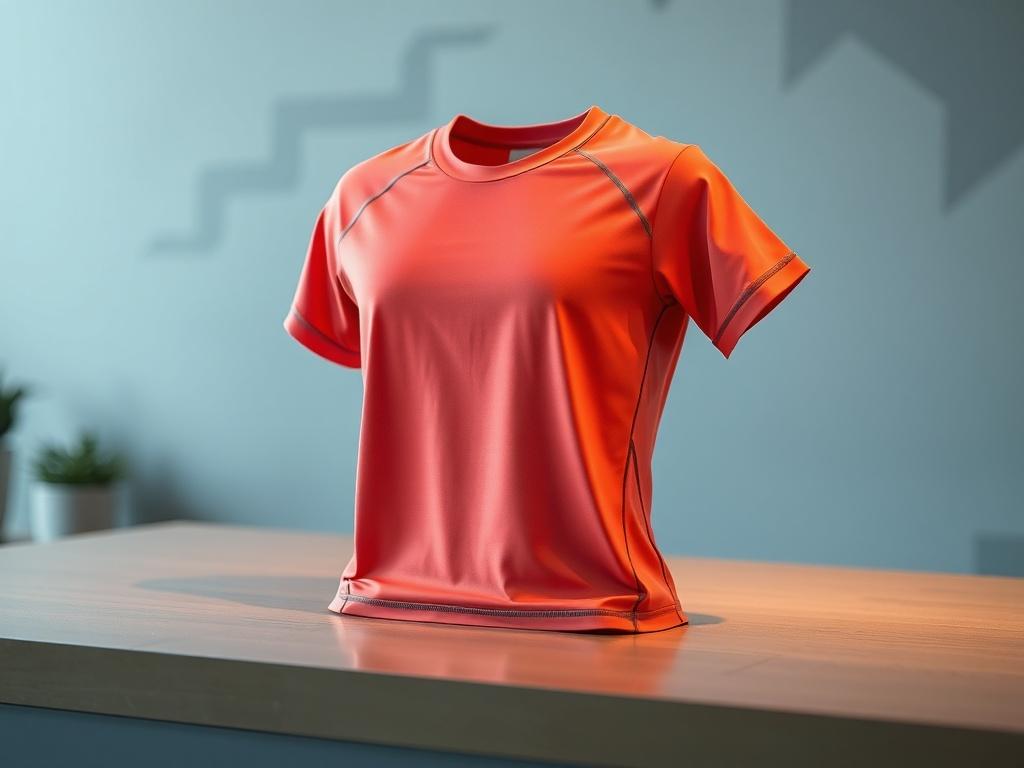 A realistic high resolution image of a fitness shirt displayed
