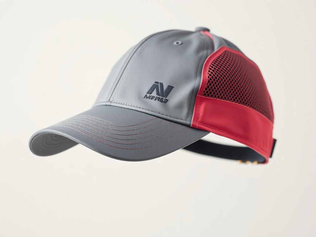 A hyper-realistic close-up shot of a stylish sports cap, featuring a breathable fabric and adjustable strap. The cap should be positioned against a neutral background that emphasizes the cap's design and colors, captured with a 45mm f/1.2 lens to showcase its details and textures.