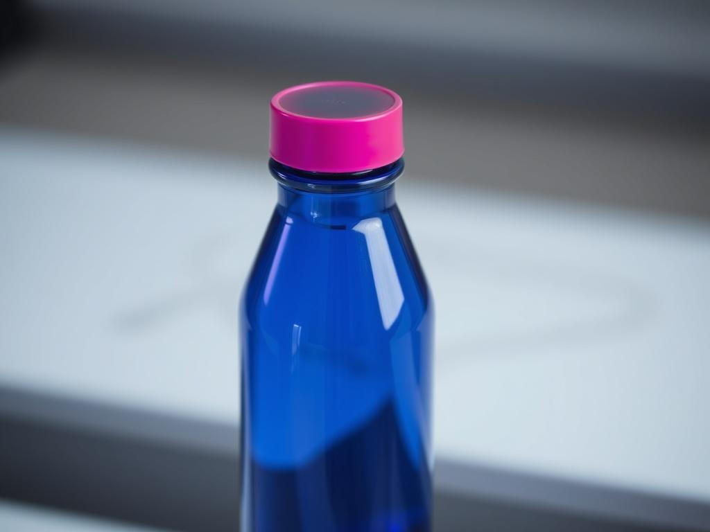 A realistic high-resolution photo of a sleek, modern water bottle, featuring a vibrant color that reflects rgb(226, 1, 1). The bottle should be shot in a close-up composition with a soft focus background, highlighting its design and quality. The lighting should enhance the contours and material of the bottle, creating a visually appealing image that showcases its purpose as a hydration solution.