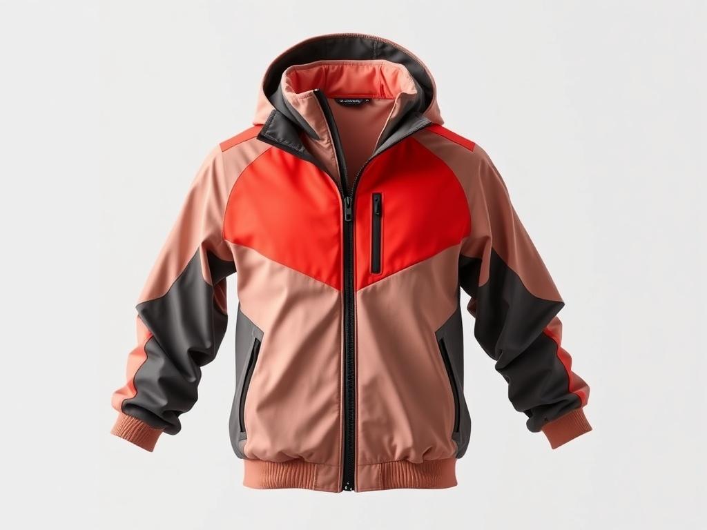 A sleek and modern trainer jacket displayed on a simple, clean background. The jacket should be shown from a slightly angled front view to highlight its design, featuring a zip-up front, high collar, and breathable fabric. The color should be vibrant, with a focus on the primary color rgb(226, 1, 1). Ensure there are no other objects in the frame, allowing the jacket to be the sole focus. The lighting should be bright and emphasize the texture and details of the fabric.