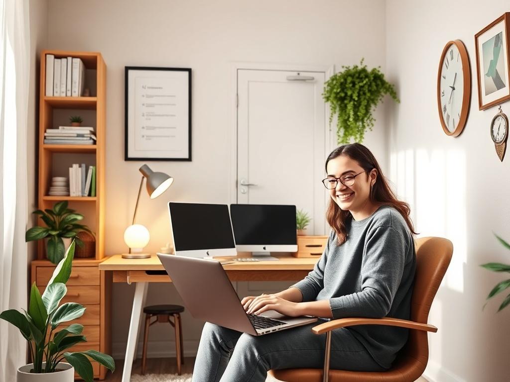 An inviting image of a person smiling at their laptop