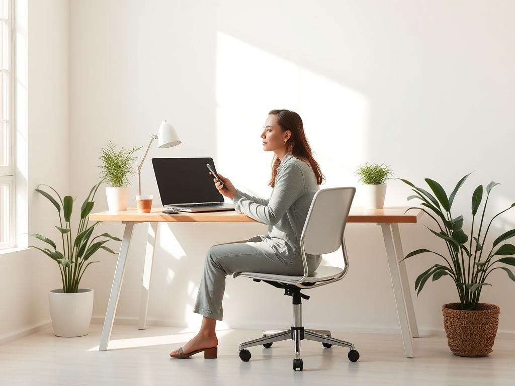 A serene workspace with a person sitting comfortably at a