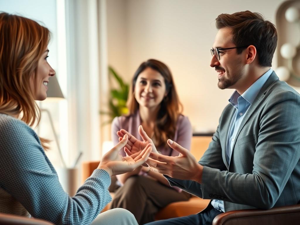 A serene office setting with a professional consultant and a