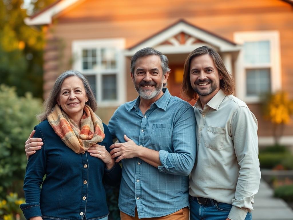 A close up image of a family standing proudly in