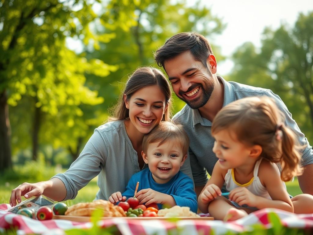 A close up shot of a family happily enjoying a
