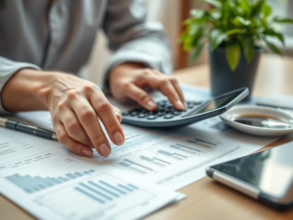 A close up shot of a person reviewing financial documents