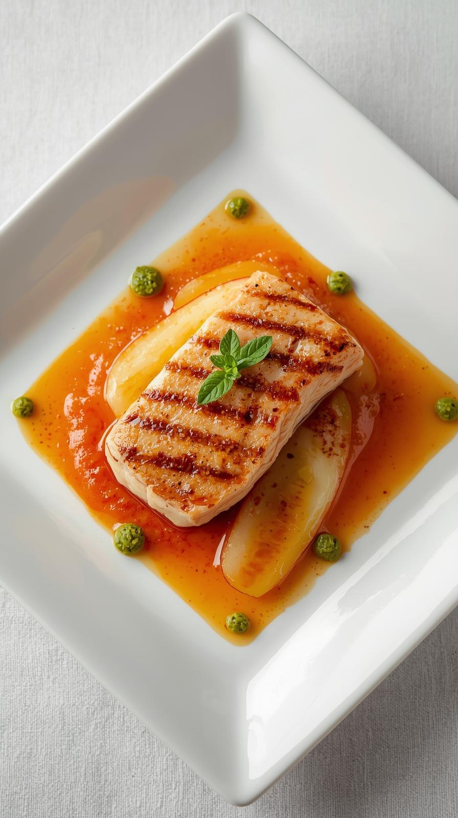 _a professional food photography image of a delicious grilled tuna filer served on a modern square white plate. the tuna fillet is beautifully plated with a bright concassé tomato sauce underneath it carameliz (1).jpg