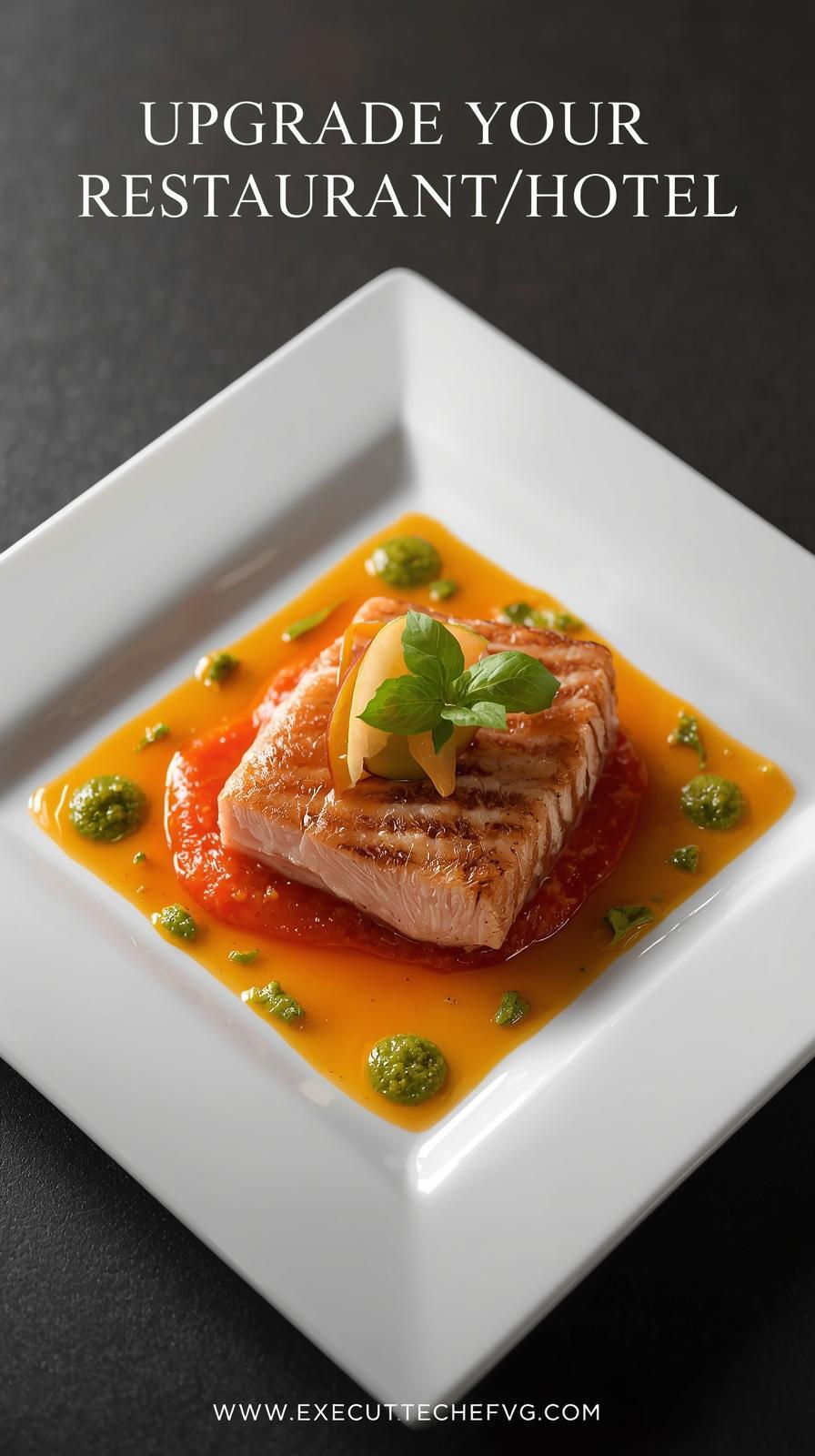 _a professional food photography image of a delicious grilled tuna filer served on a modern square white plate. the tuna fillet is beautifully plated with a bright concassé tomato sauce underneath it caramelized a.jpg