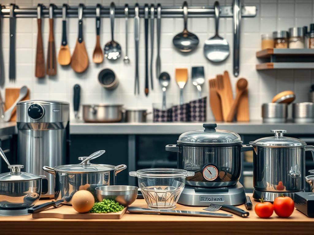A close up of high quality professional kitchen equipment displayed