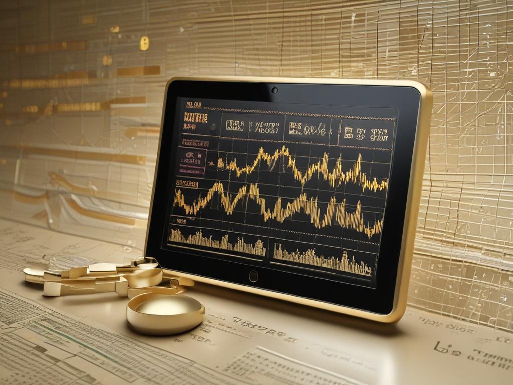 A close-up of a sophisticated digital interface showing a dynamic matching algorithm in action. The screen displays data points, gold market trends, and connections being formed. The background should be sleek and modern, emphasizing technology and innovation. Shot with a 45mm f/1.2 lens style to capture the intricate details and clarity of the digital interface.