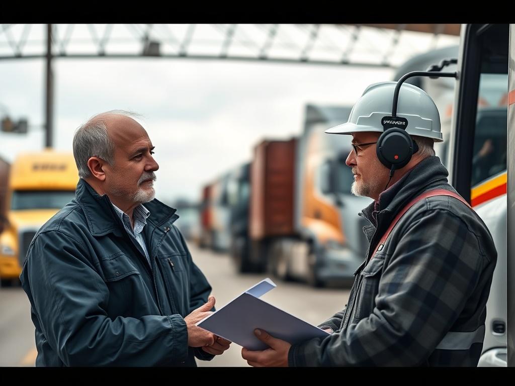 A close up shot of a freight manager discussing logistics