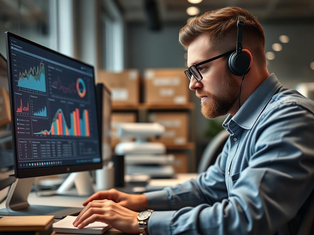 A close up shot of a logistics coordinator analyzing shipment