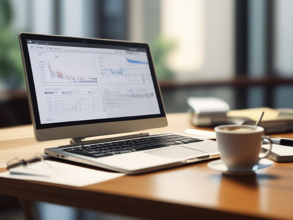 An elegant workspace featuring a high resolution laptop displaying a