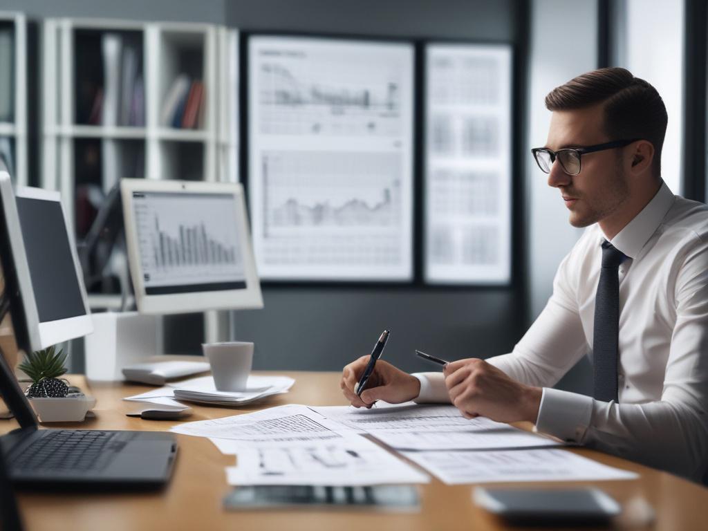 A close up shot of a financial analyst reviewing investment