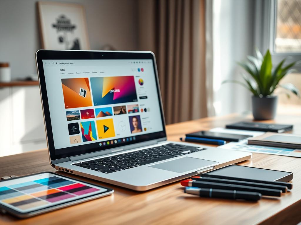 A hyper realistic close up shot of a designer's workspace,