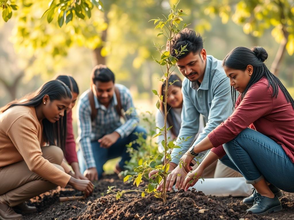 A serene image of a diverse group of people, including