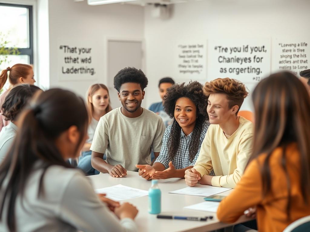 A dynamic workshop setting where young individuals are engaged in