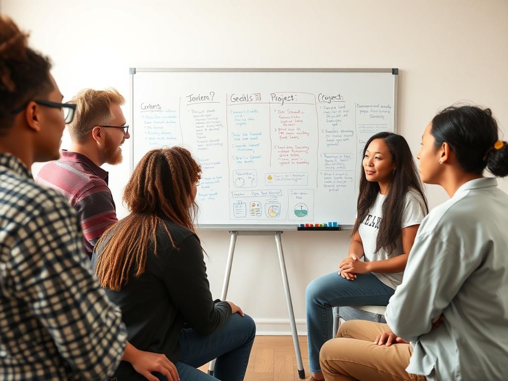 A serene setting depicting a diverse group of volunteers engaged