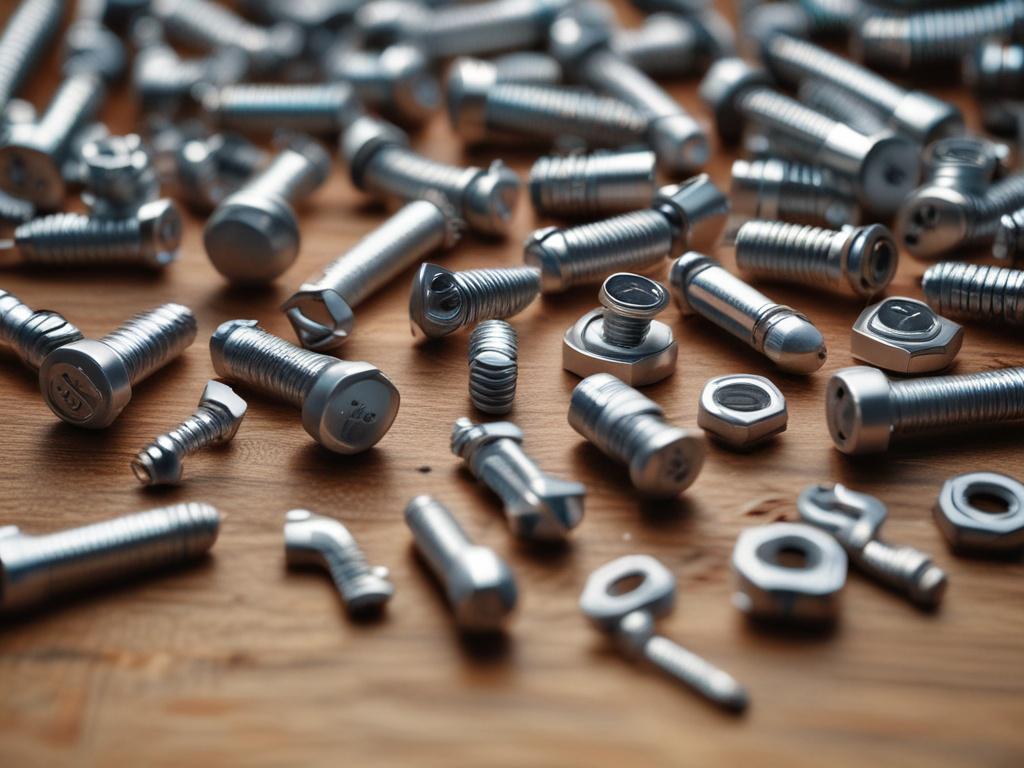 A hyper realistic close up shot of various hardware items