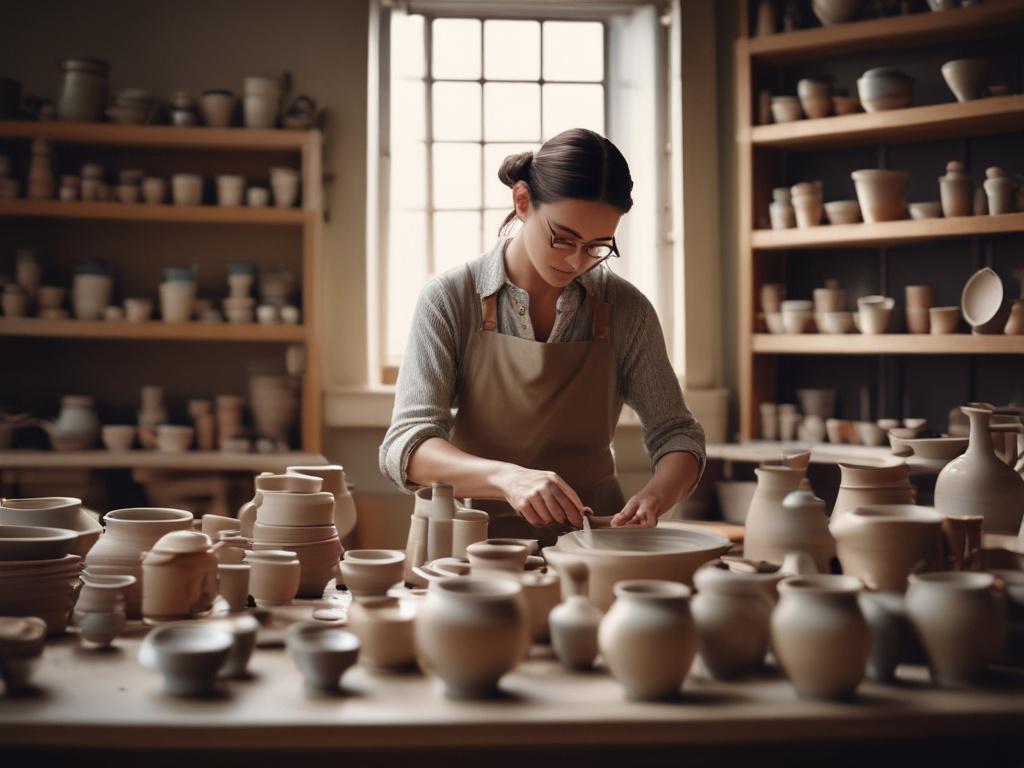 An inviting pottery workshop featuring a potter's wheel with a