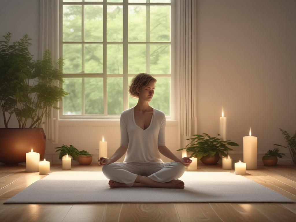 A peaceful meditation space featuring a soft mat on the