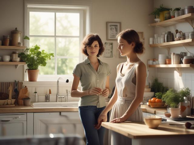 Create a realistic high-resolution image that embodies the theme "Simple Steps Towards a More Sustainable Lifestyle." The focal point of the composition should be a single person, a young adult, standing in a sunlit kitchen. They are engaged in an eco-friendly task, such as preparing a meal with fresh, local vegetables laid out on a wooden countertop. The person should have a joyful expression, highlighting the satisfaction of living sustainably. 

In the background, incorporate soft tones and gentle lighti