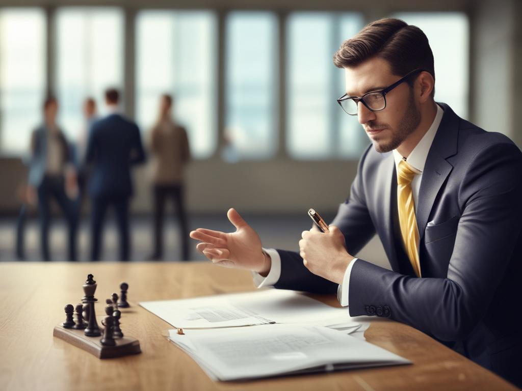 Create a realistic high-resolution photo focused on the theme "Unlocking Leadership Potential." The composition should be simple and clear, featuring a single inspirational figure—a confident, diverse female leader—standing in an open office environment. She should be positioned slightly to the right, engagingly gesturing with her hand as if sharing valuable insights with an unseen audience. Her facial expression should convey determination and passion, embodying the essence of effective leadership.

The ba