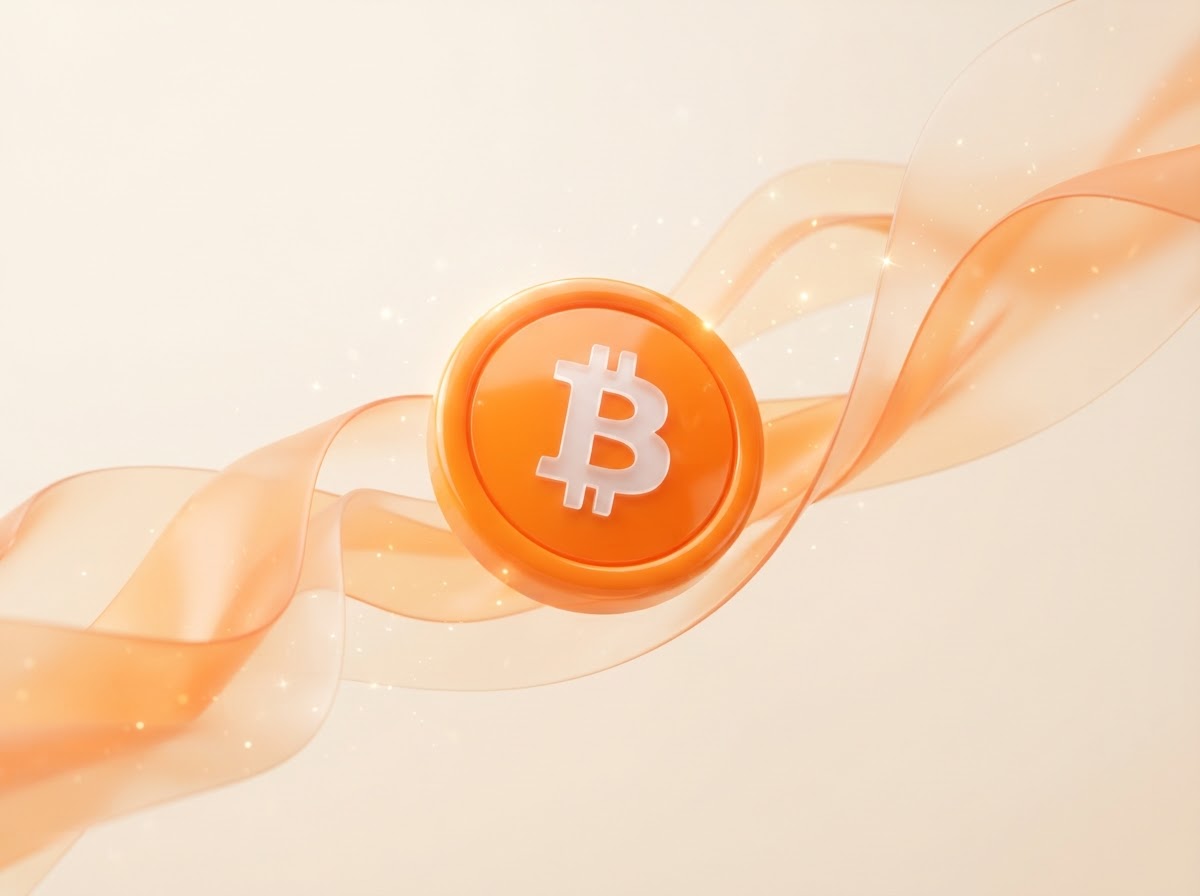 A bright orange coin floating in a warm, playful scene