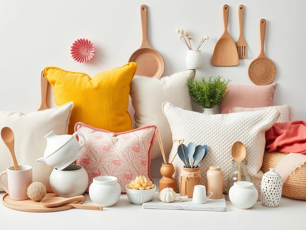 A beautifully arranged selection of various home goods including decorative