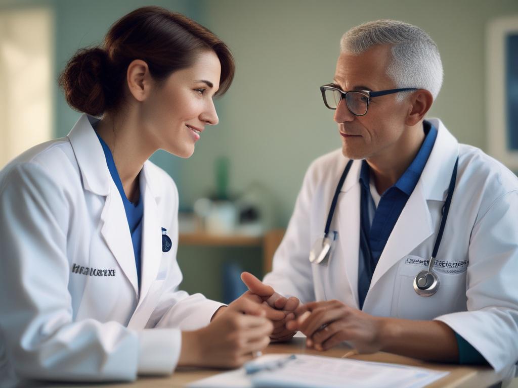 A close up shot of a compassionate doctor discussing treatment