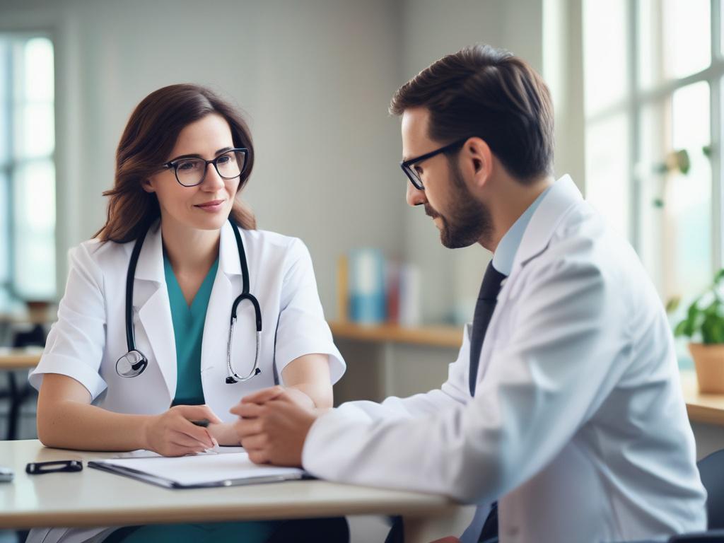 A close up shot of a doctor consulting with a