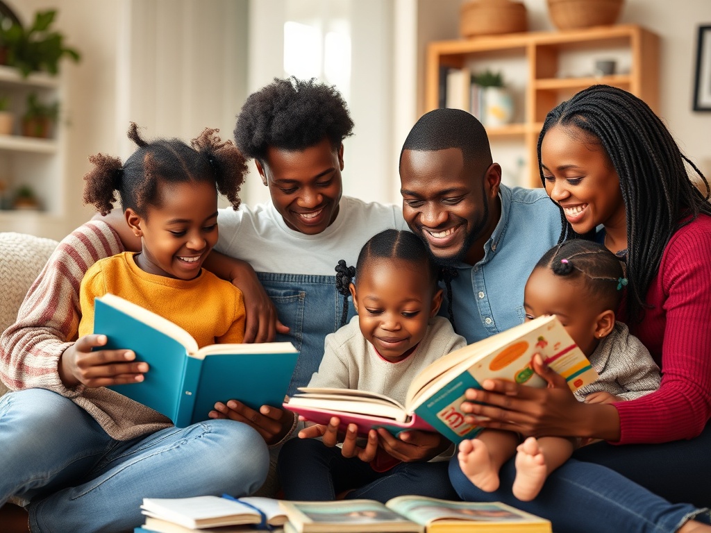 Family learning together at home