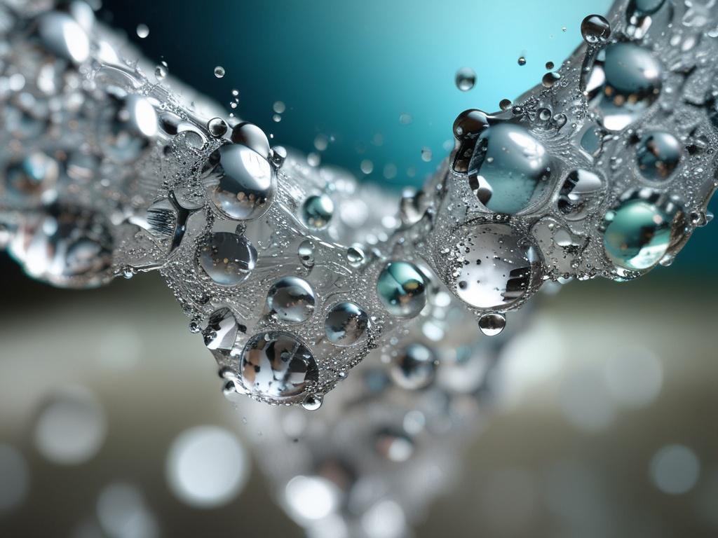 A hyper realistic close up shot of sparkling water droplets