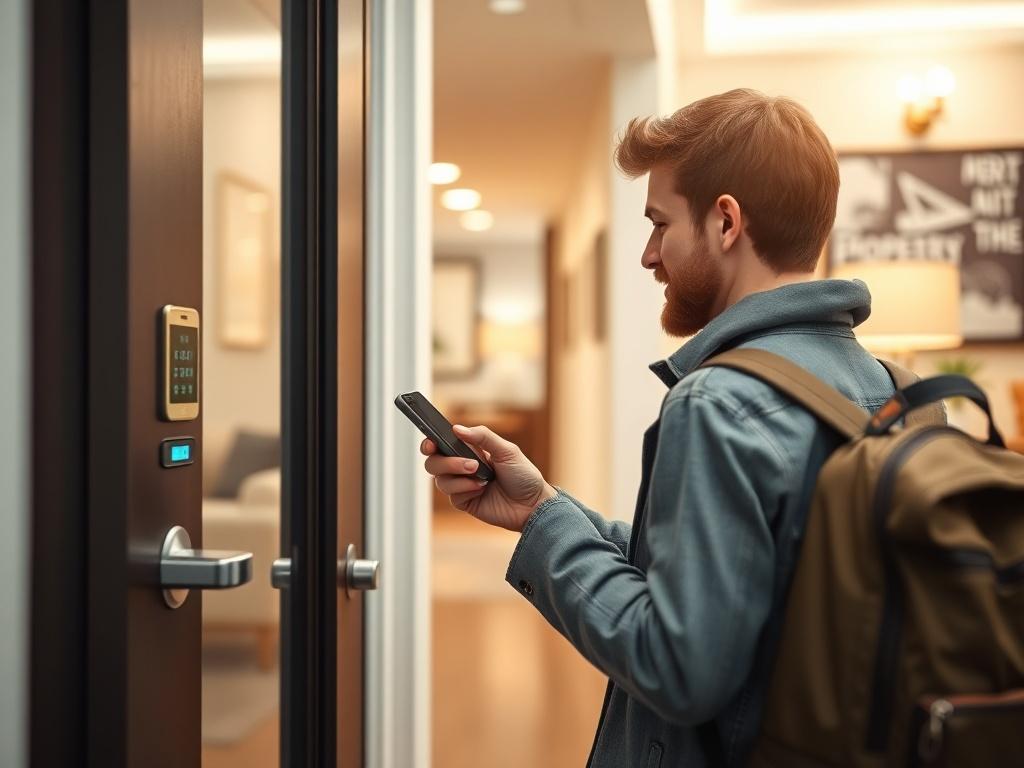 An image of a traveler using a smartphone to check