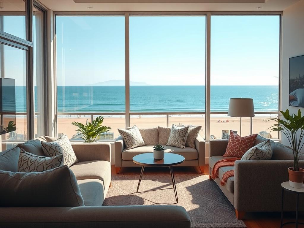 A serene living area in a rental property featuring a