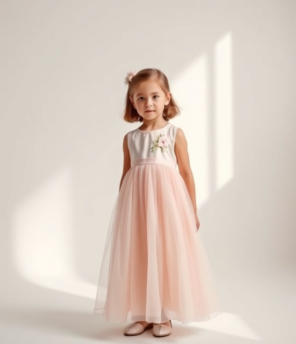 Child in luxury pastel clothing