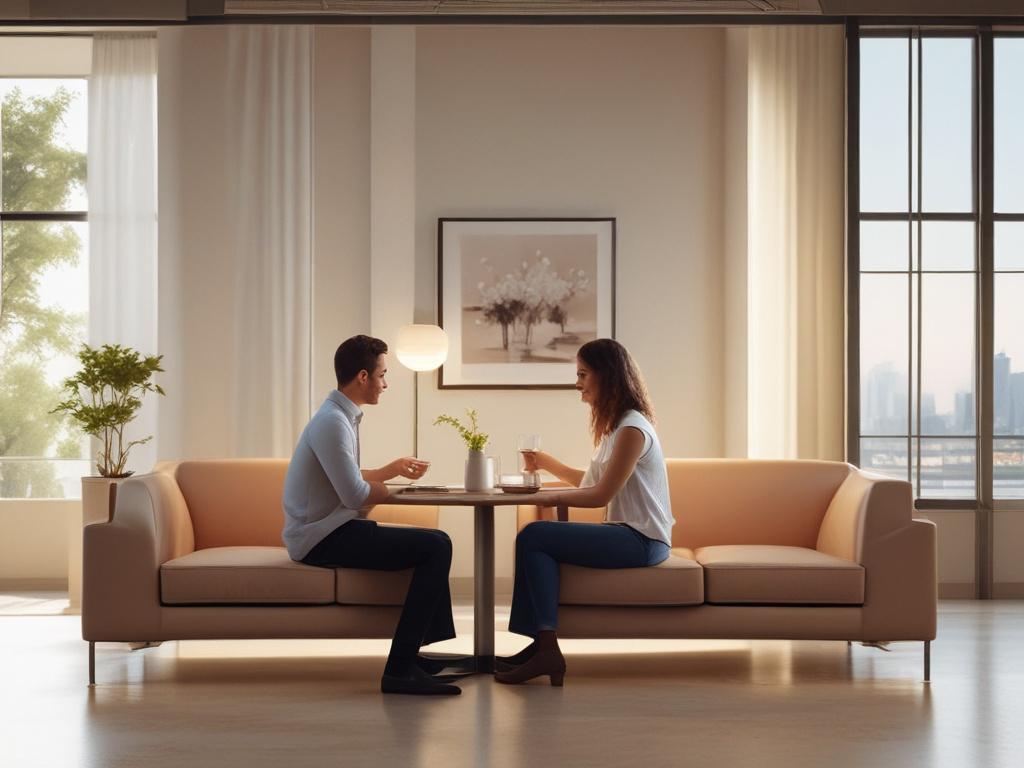 a warm and inviting scene of two people engaging in