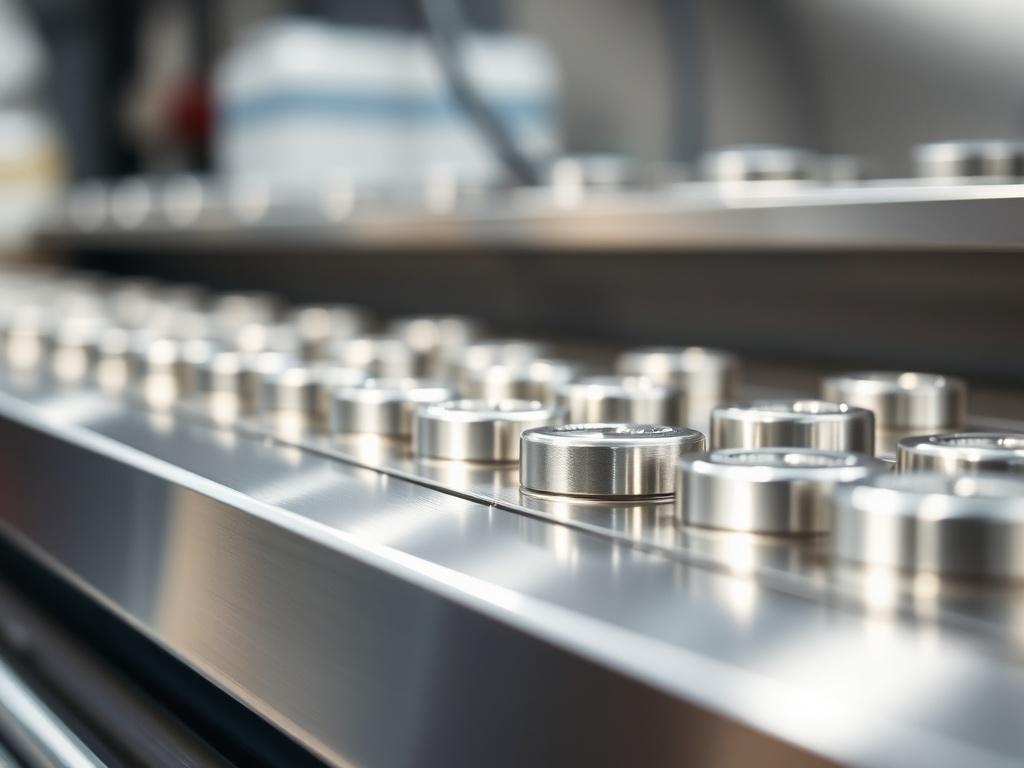 A close-up shot of a hygienic and corrosion-resistant metal fabrication piece designed for the healthcare and pharmaceutical industry. The image should showcase the sleek design and high-quality finish, emphasizing its suitability for sterile environments. The background should be minimalistic, focusing on the metalwork, with a soft focus to highlight the craftsmanship. The lighting should enhance the metallic sheen, creating a modern and professional aesthetic.