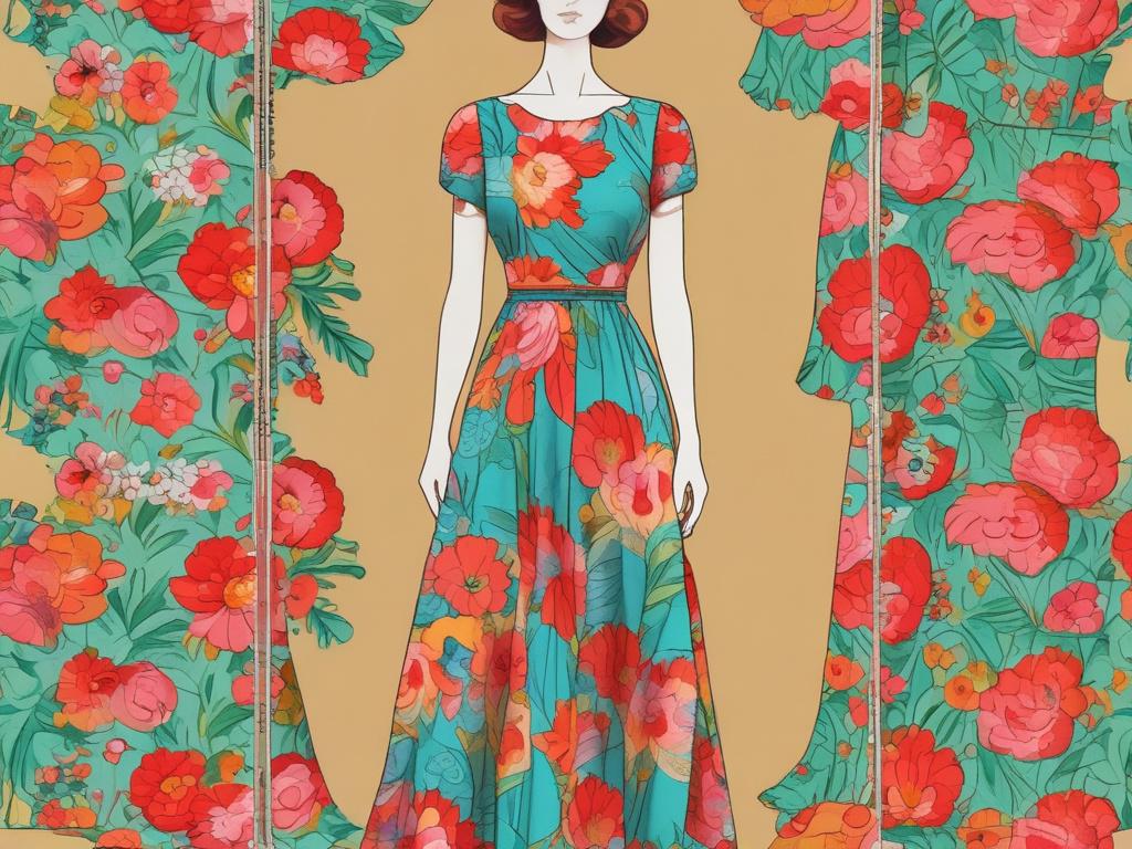 A flowing retro floral maxi dress displayed on a mannequin