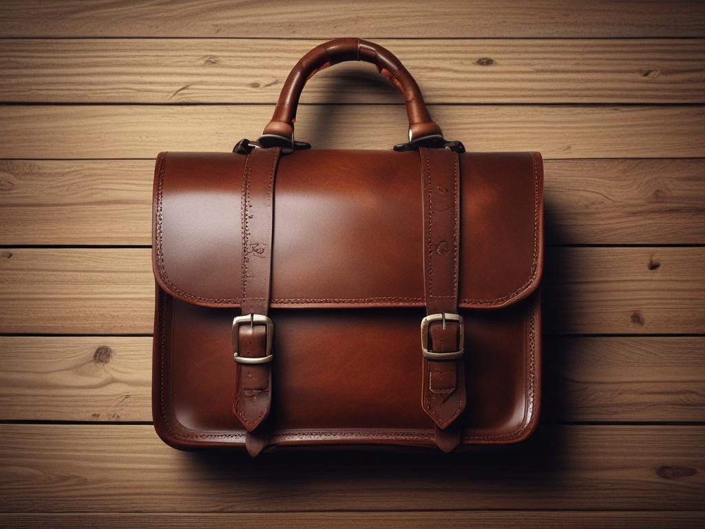 A beautifully crafted vintage leather satchel, placed on a minimalist