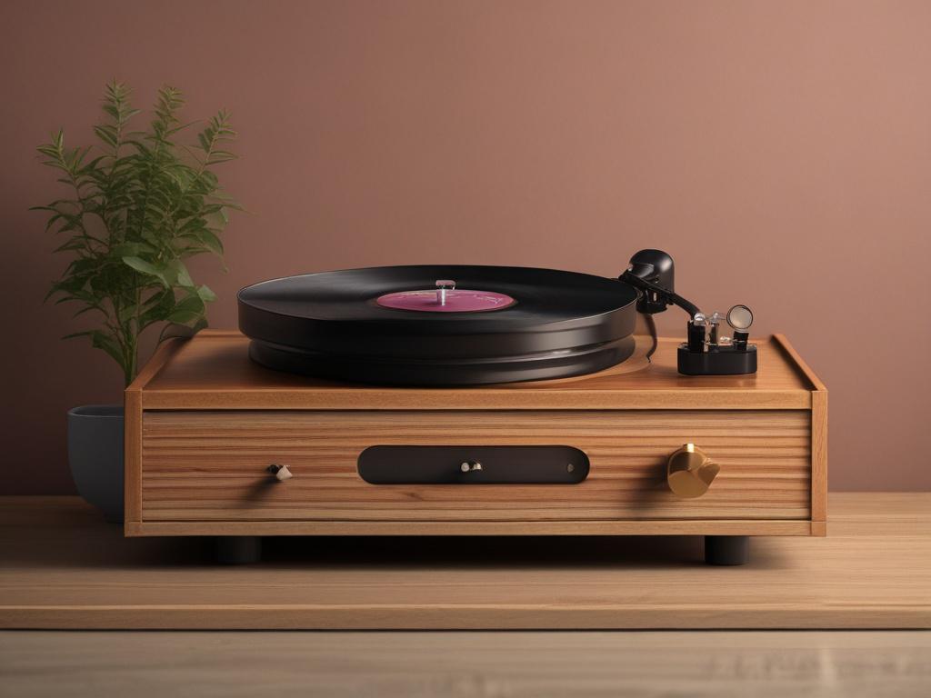 An elegant classic vintage record player displayed on a minimalist