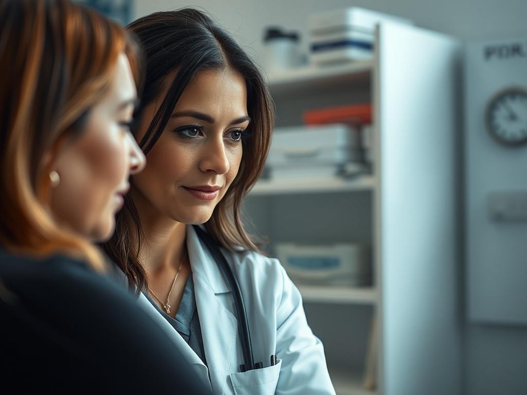 A close up shot of a female doctor consulting with