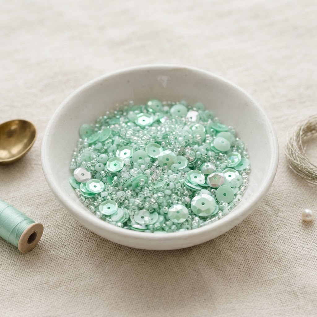 Sequin & bead mix — Mint sparkle, ready to stitch