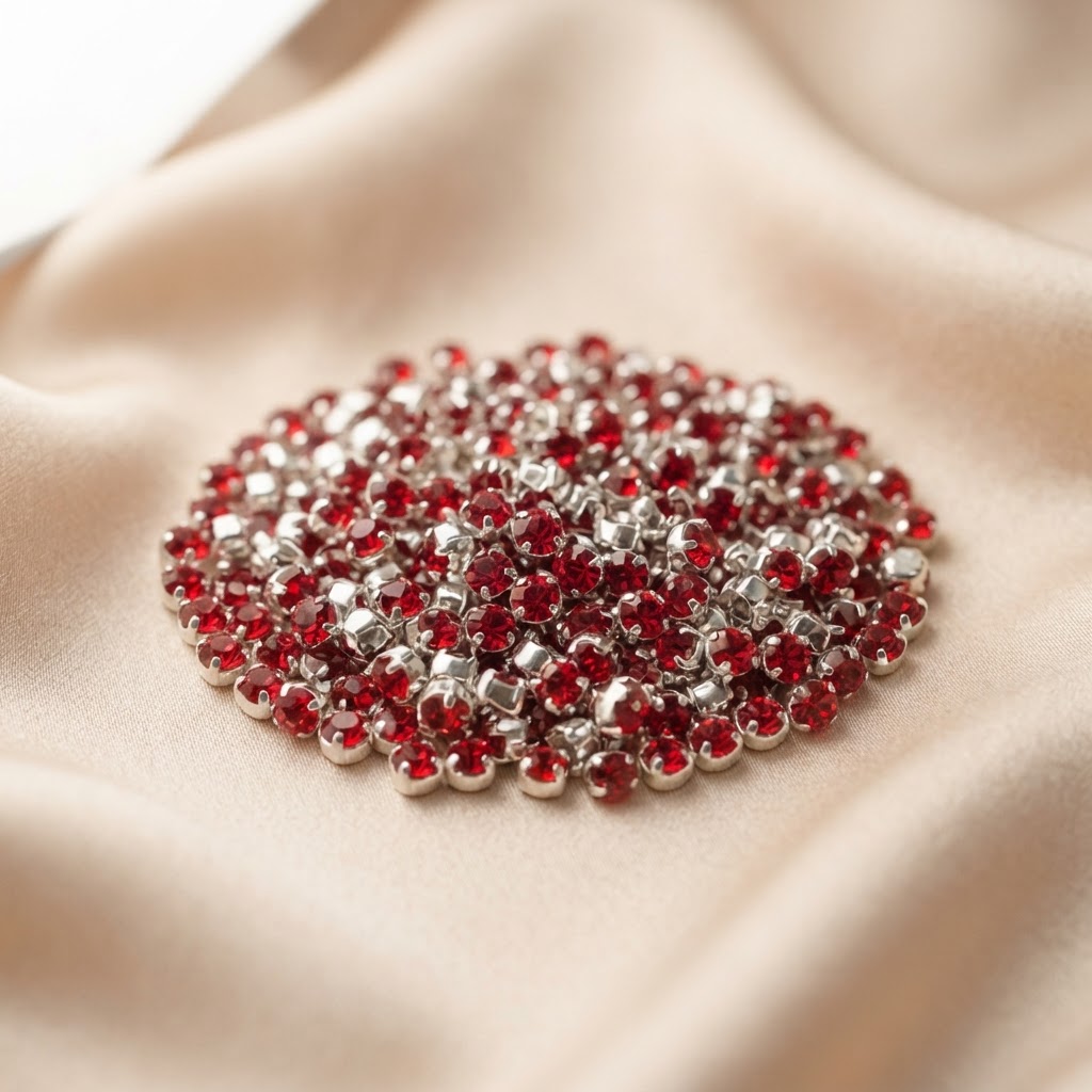 Rhinestone cups — Silver-set ruby stones